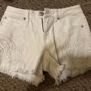 Shyanne White Jean Shorts with Lace Detail